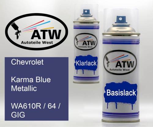 Chevrolet, Karma Blue Metallic, WA610R / 64 / GIG: 400ml Sprühdose + 400ml Klarlack - Set, von ATW Autoteile West.